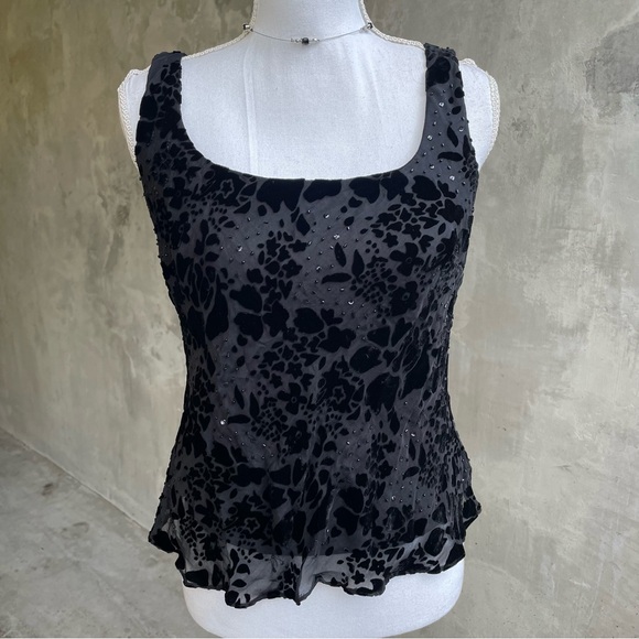 Tops - Vintage 90s Black Velvet Floral Gothic Top